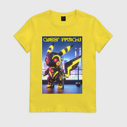 Женская футболка Cyber pikachu - ai art neon glow fantasy