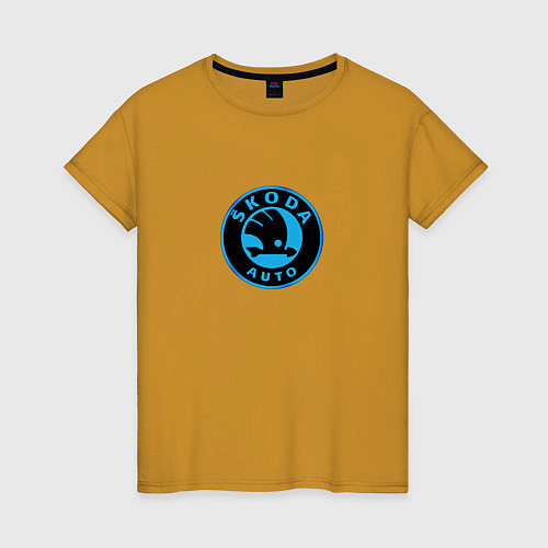 Женская футболка Skoda logo blue / Горчичный – фото 1