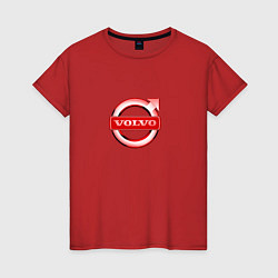 Футболка хлопковая женская Volvo red logo, цвет: красный