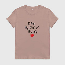 Футболка хлопковая женская К-поп моя терапия любимая музыка, цвет: пыльно-розовый