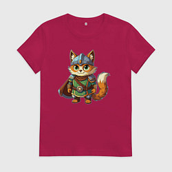 Футболка хлопковая женская Кот в доспехах викинга, цвет: маджента