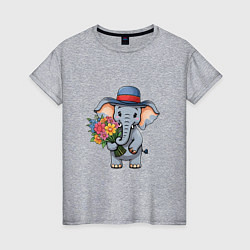 Женская футболка Слон в шляпе