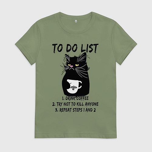 Женская футболка Черный кот и список дел / Авокадо – фото 1