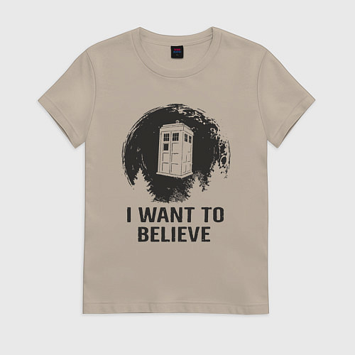 Женская футболка Тардис - хочу верить / Миндальный – фото 1