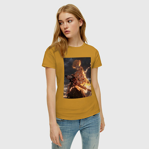 Женская футболка Клинок, рассекающий демонов Дзэнъицу Агацума молни / Горчичный – фото 3