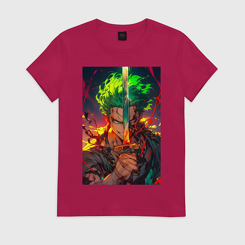 Женская футболка Ван-Пис Зоро Ророноа мечник / Маджента – фото 1