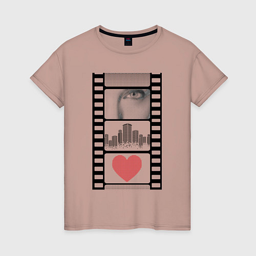 Женская футболка Пиксели кинопленка город / Пыльно-розовый – фото 1