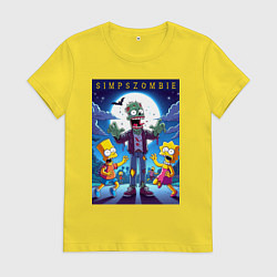 Футболка хлопковая женская Гомер Симпсон зомби - хэллоуин, цвет: желтый