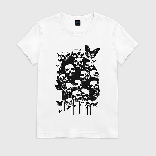 Женская футболка Черепа и бабочки - нейросеть / Белый – фото 1