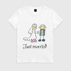 Футболка хлопковая женская Just married, цвет: белый