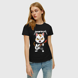 Футболка хлопковая женская Meowtallica rock, цвет: черный — фото 2