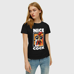 Футболка хлопковая женская Nice cock, цвет: черный — фото 2