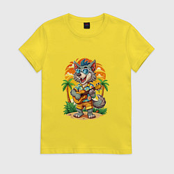 Женская футболка Волк с гитарой и жаркое лето