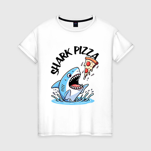Женская футболка Shark pizza - ai art fantasy / Белый – фото 1