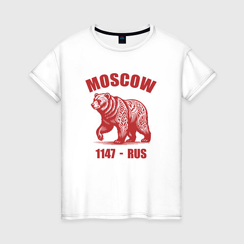 Женская футболка Город Москва 1147 год медведь ретро стиль / Белый – фото 1