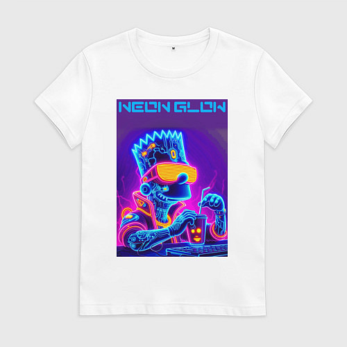 Женская футболка Bart Simpson - neon fantasy ai art / Белый – фото 1