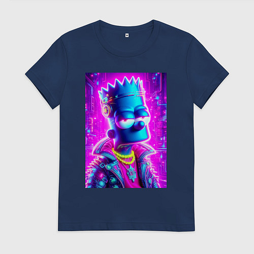 Женская футболка Кибер Барт цвета ультрамарин - нейросеть / Тёмно-синий – фото 1