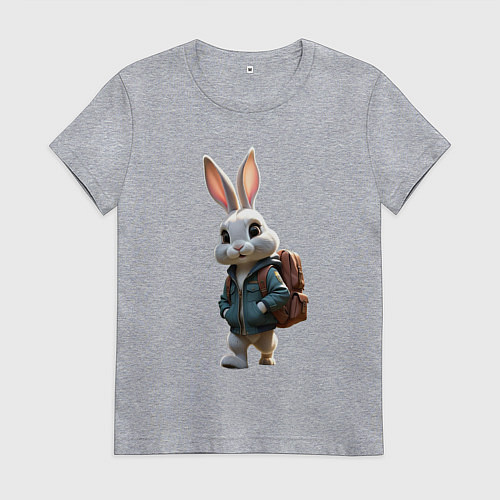 Женская футболка Зайчик идёт в школу / Меланж – фото 1