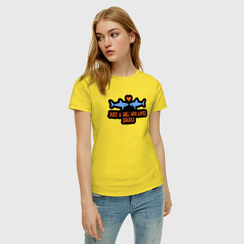 Женская футболка Девушка которая любит акул / Желтый – фото 3