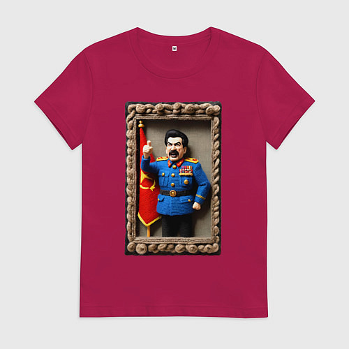 Женская футболка Вязанный Сталин грозит пальцем - детское творчеств / Маджента – фото 1