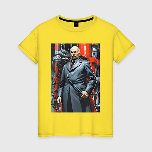 Женская футболка Ленин в кожанке - киберпанк / Желтый – фото 1