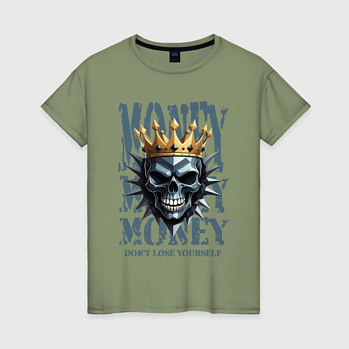 Женская футболка Череп с короной на фоне денег / Авокадо – фото 1