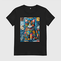 Женская футболка Прикольный котик - пэчворк
