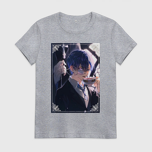 Женская футболка Тёмный дворецкий Сиэль Фантомхайв пьет чай / Меланж – фото 1