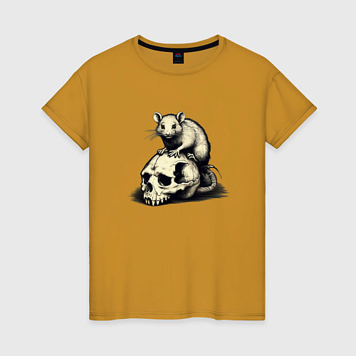 Женская футболка Rat on skull / Горчичный – фото 1