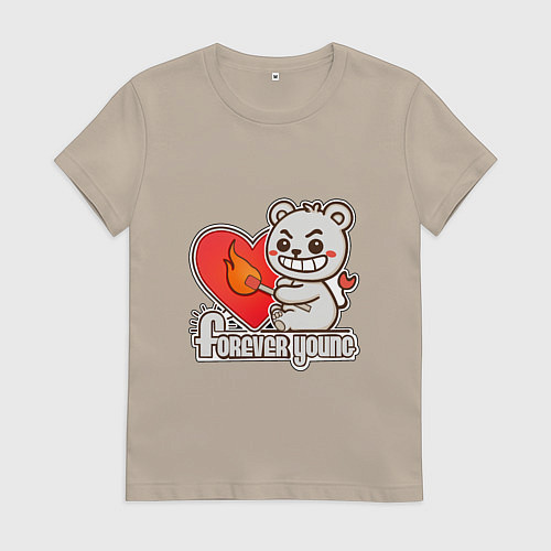 Женская футболка Медведь хулиган с сердцем и спичкой / Миндальный – фото 1