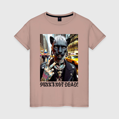 Женская футболка Girl panther im New York - punks not dead / Пыльно-розовый – фото 1