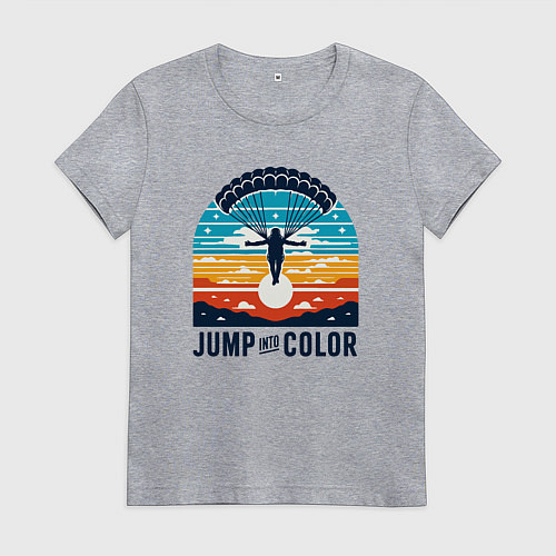Женская футболка Парашютист на фоне закатного неба ретро винтаж / Меланж – фото 1