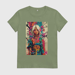 Женская футболка Белокурая индейская девушка в японском кимоно - жи