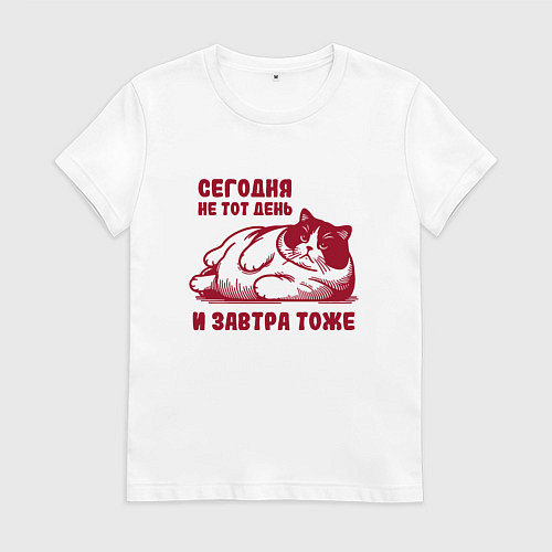 Женская футболка Недовольный толстый котик сегодня не тот день / Белый – фото 1
