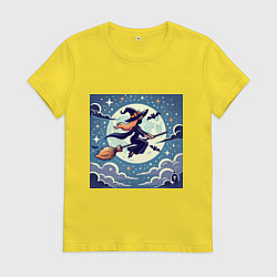 Женская футболка Ведьма на метле в ночи