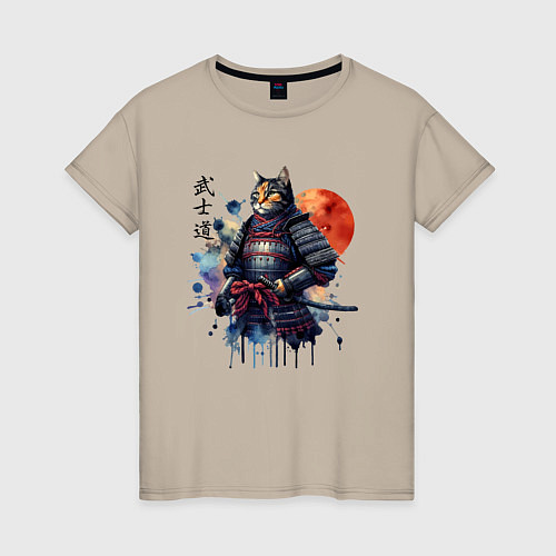 Женская футболка Cat samurai - bushido ai art / Миндальный – фото 1