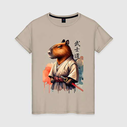 Женская футболка Capybara samurai - ai art fantasy / Миндальный – фото 1