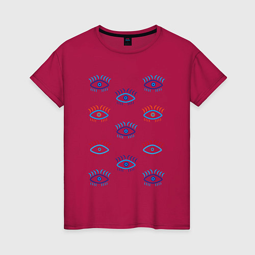 Женская футболка Глаза с ресницами узор / Маджента – фото 1