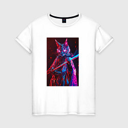 Женская футболка Кот самурай киберпанк