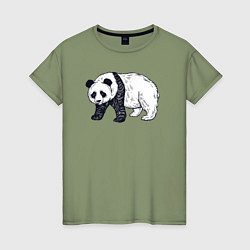 Футболка хлопковая женская Панда медведь, цвет: авокадо
