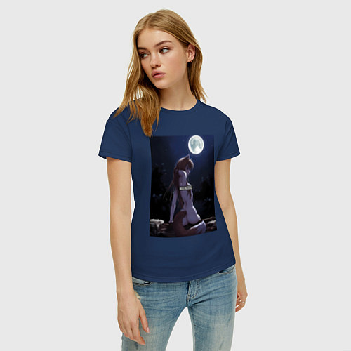 Женская футболка Волчица и пряности Холо senpai / Тёмно-синий – фото 3