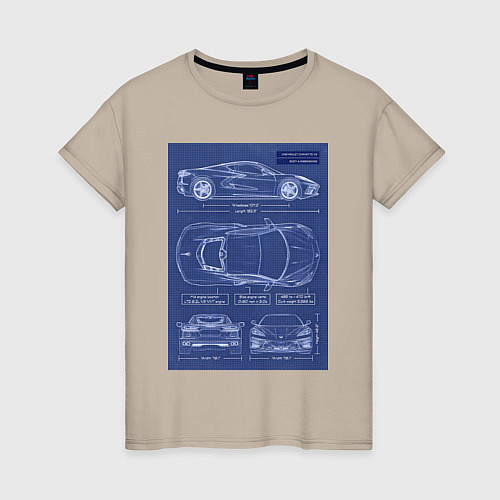 Женская футболка Chevrolet Corvette чертеж / Миндальный – фото 1