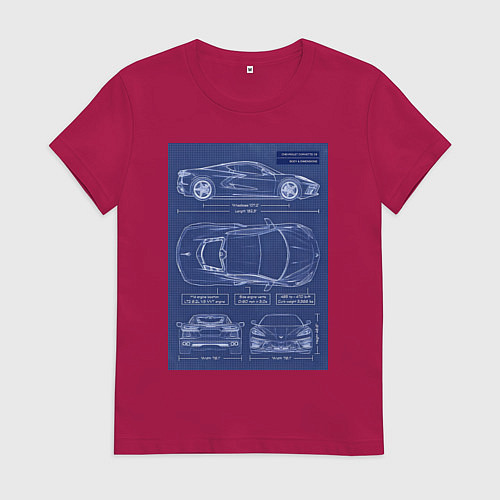 Женская футболка Chevrolet Corvette чертеж / Маджента – фото 1