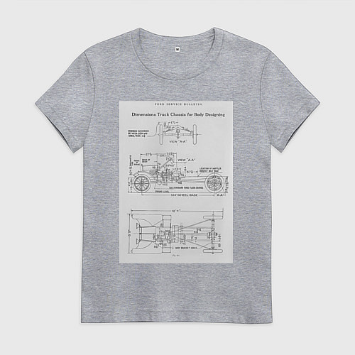 Женская футболка Ford чертежи автомобиля / Меланж – фото 1