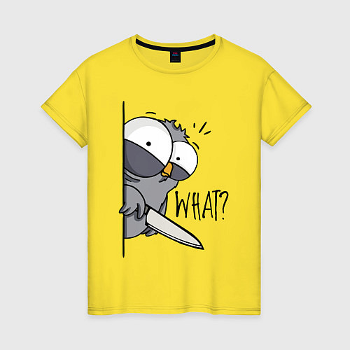 Женская футболка Серый филин с ножом / Желтый – фото 1