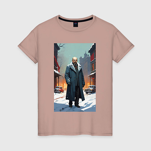 Женская футболка Ленин зимой без охраны - нейросеть / Пыльно-розовый – фото 1