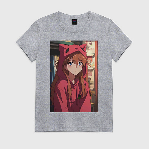 Женская футболка Евангелион Аска Лэнгли Сорью кошка / Меланж – фото 1