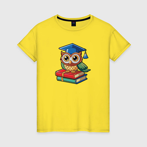 Женская футболка Милая сова в студентскойк шапке / Желтый – фото 1