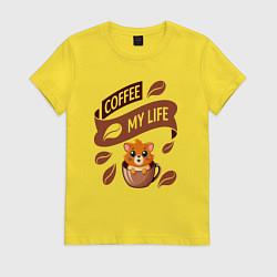 Футболка хлопковая женская Кофе моя жизнь, цвет: желтый