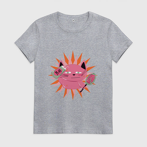 Женская футболка Розовый летний кот / Меланж – фото 1